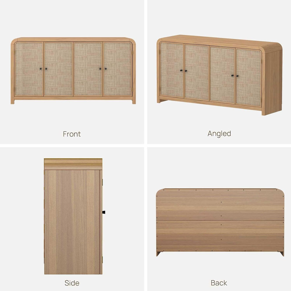 Oak Rattan Sideboard Buffet Cabinet, 60'', 4 Doors