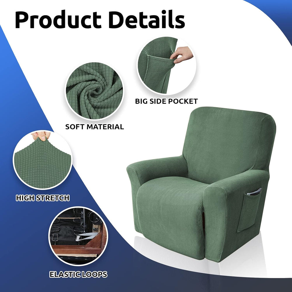 KEKUOU Recliner Chair Covers, 1-Piece Lazy Boy Recliner Cover,Greyish Green