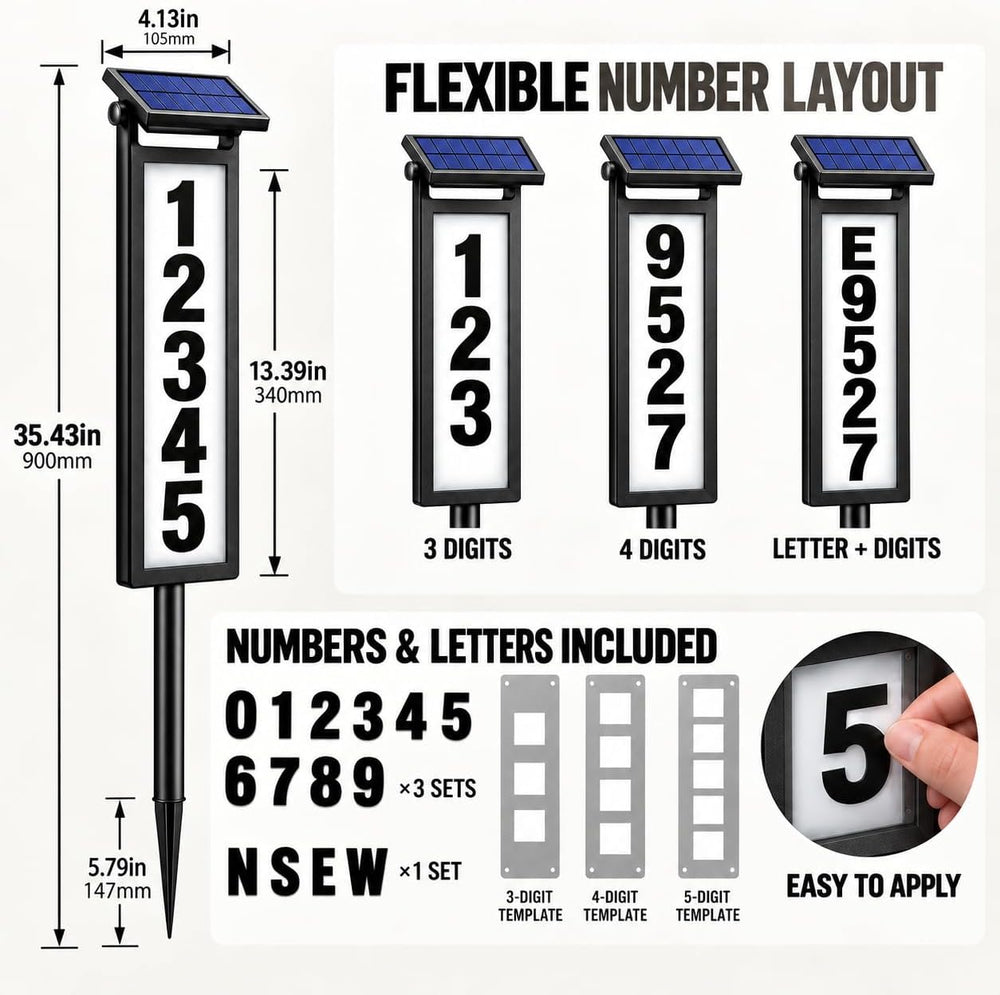 Eyrosa Solar Address Sign, Aluminum Lighted House Numbers for Outside Yard