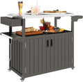 Outsunny Outdoor Bar Cart with Storage Cabinet Kitchen Island Dark Gray