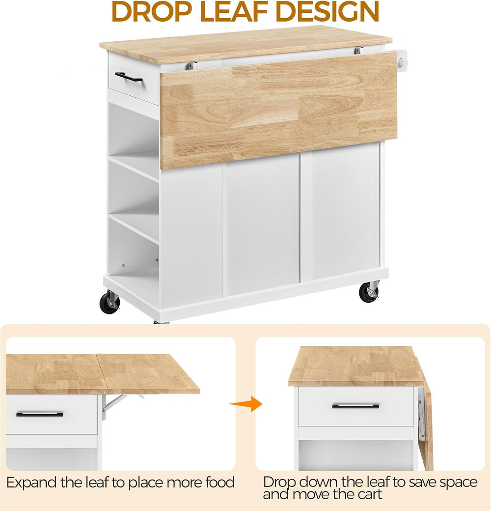 Yaheetech Kitchen Island Cart with Storage, Drop Leaf, Open Shelves, White