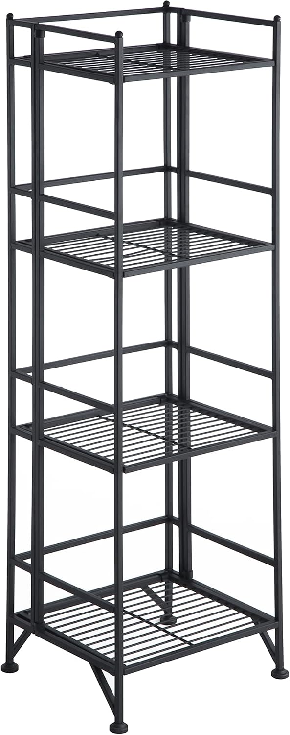 Convenience Concepts Xtra Storage 4 Tier Folding Metal Shelf, Black