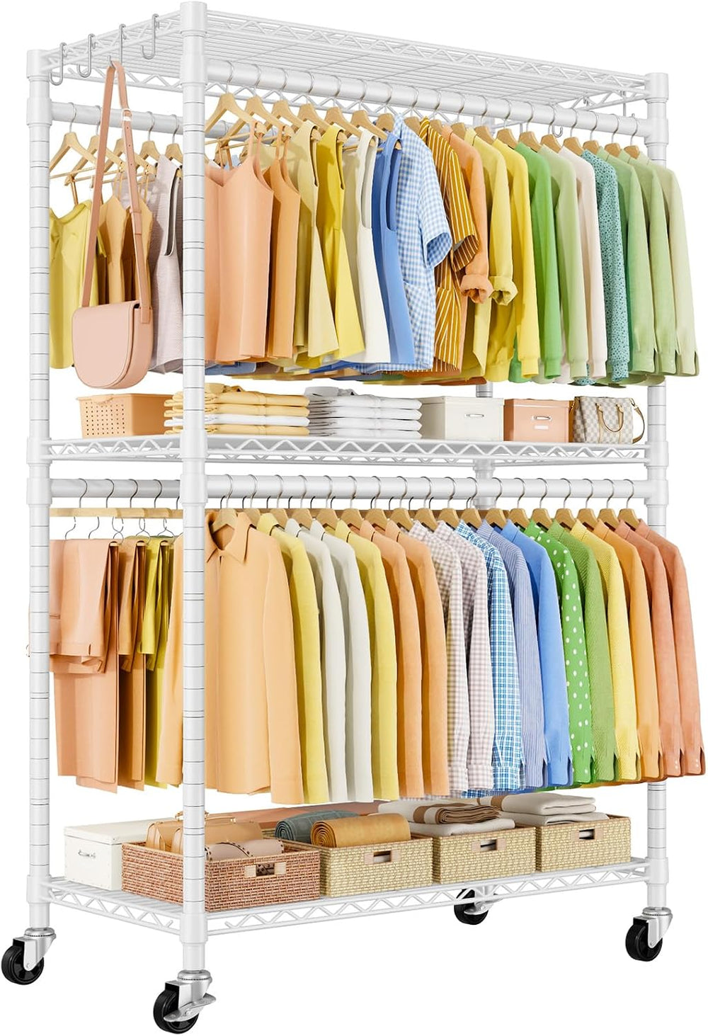 ULIFHOME Rolling Clothes Rack, Clothing Racks for Hanging Clothes, White