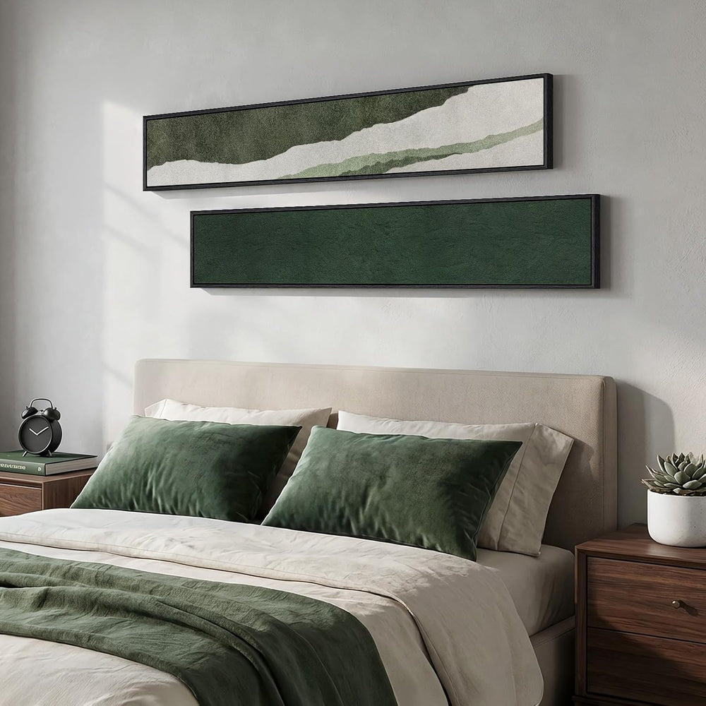 Framed Green White Vertical Abstract Wall Art Decor for Hallway, 2 Piece