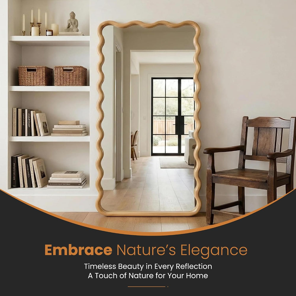 TRAHOME Wavy Wood Full Length Mirror, 55"x28" Boho Floor Mirror for...