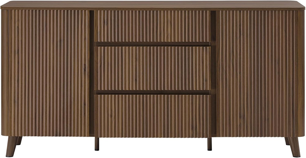 CHITA 62" Fluted Sideboard Buffet Cabinet with 3 Drawers, Walnut