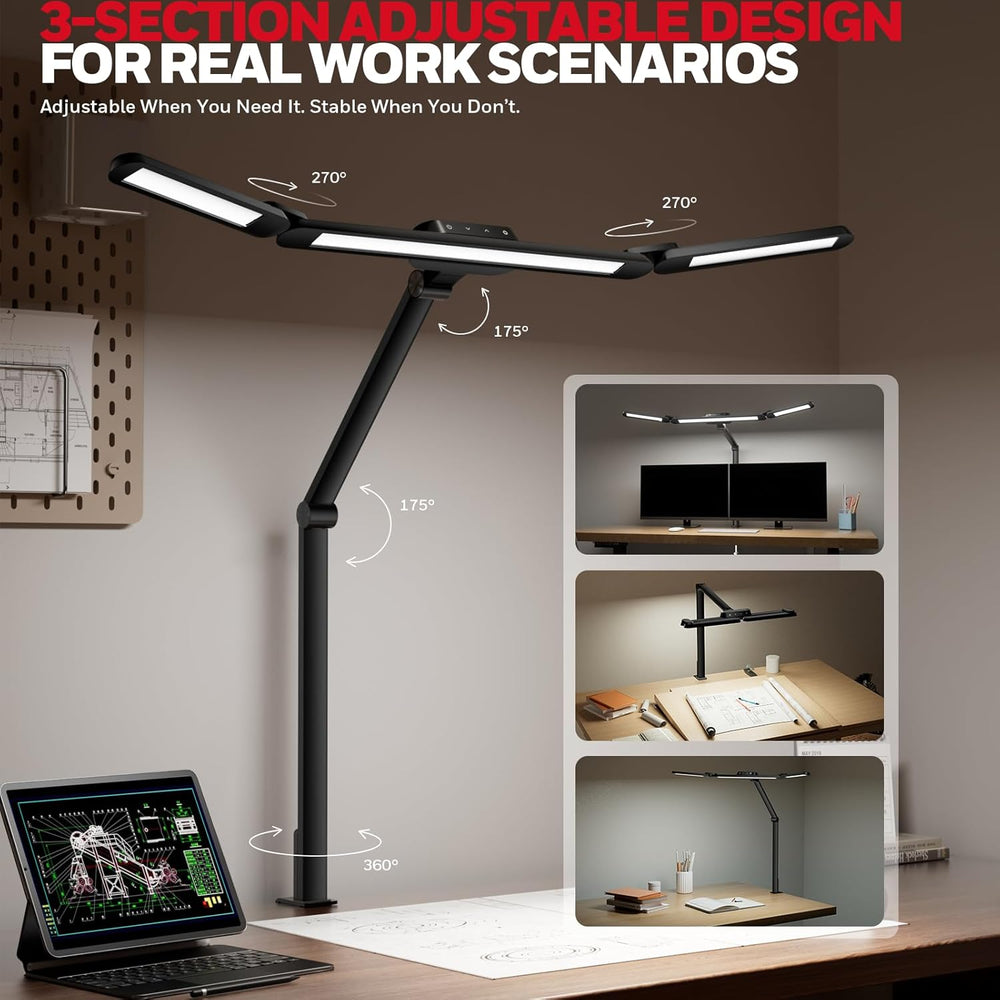 Honeywell Wide Desk Lamp with Clamp for Dual Monitors, 22W Full-Spectrum Eye-...