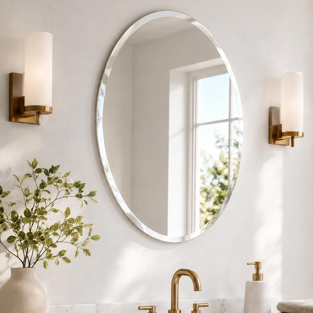 20x28 Inch Oval Frameless Beveled Wall Mirror for Bathroom Vanity