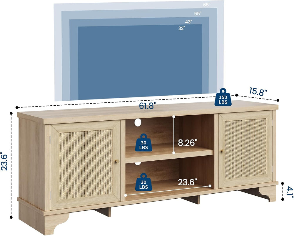 IDEALHOUSE 2 Piece Living Room Set, 62" TV Stand Coffee Table, Natural