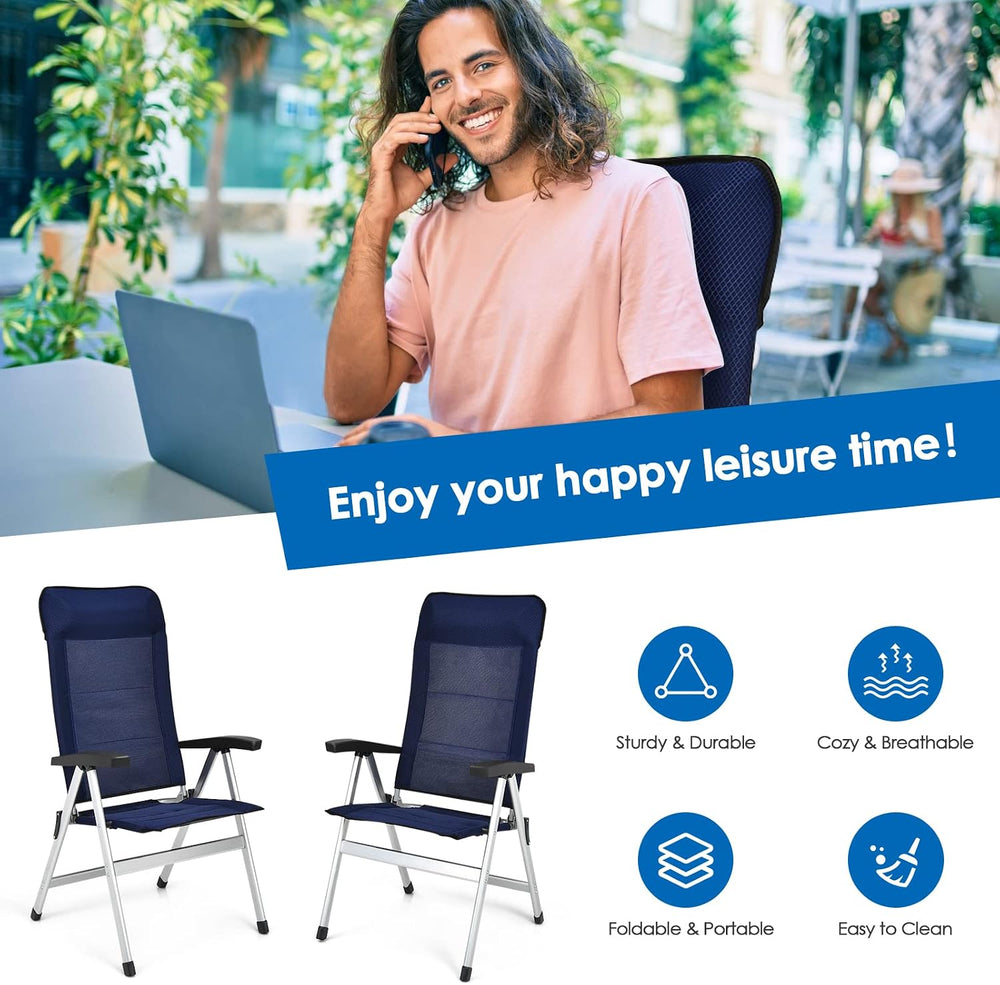 Tangkula Set of 4 Patio Folding Chairs, Portable Reclining Chairs with 7-Posi...