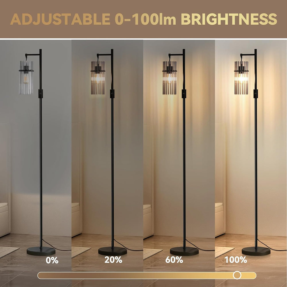 Industrial 66" Tall Modern Floor Lamp for Living Room Dimmable Glass Black