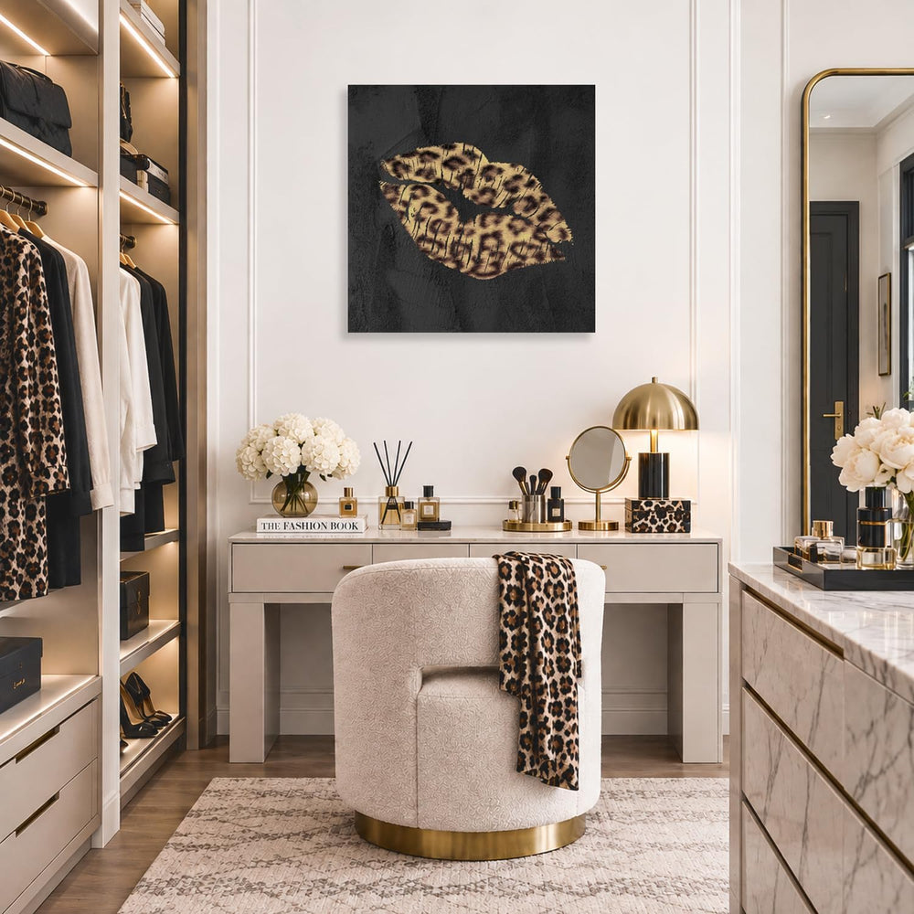 Fashion Lip Canvas Wall Art Sexy Leopard Lip Decor Cheetah Bathroom Decor Fra...