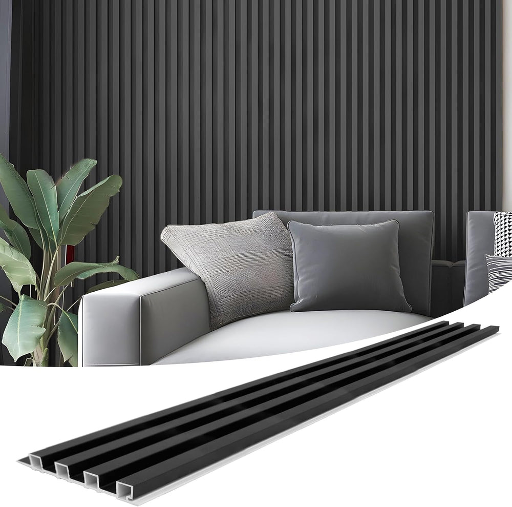 Art3d 96 x 6 Inch WPC Wood Diffuser Slat Wall Panel, 8-Pack, Matte Black