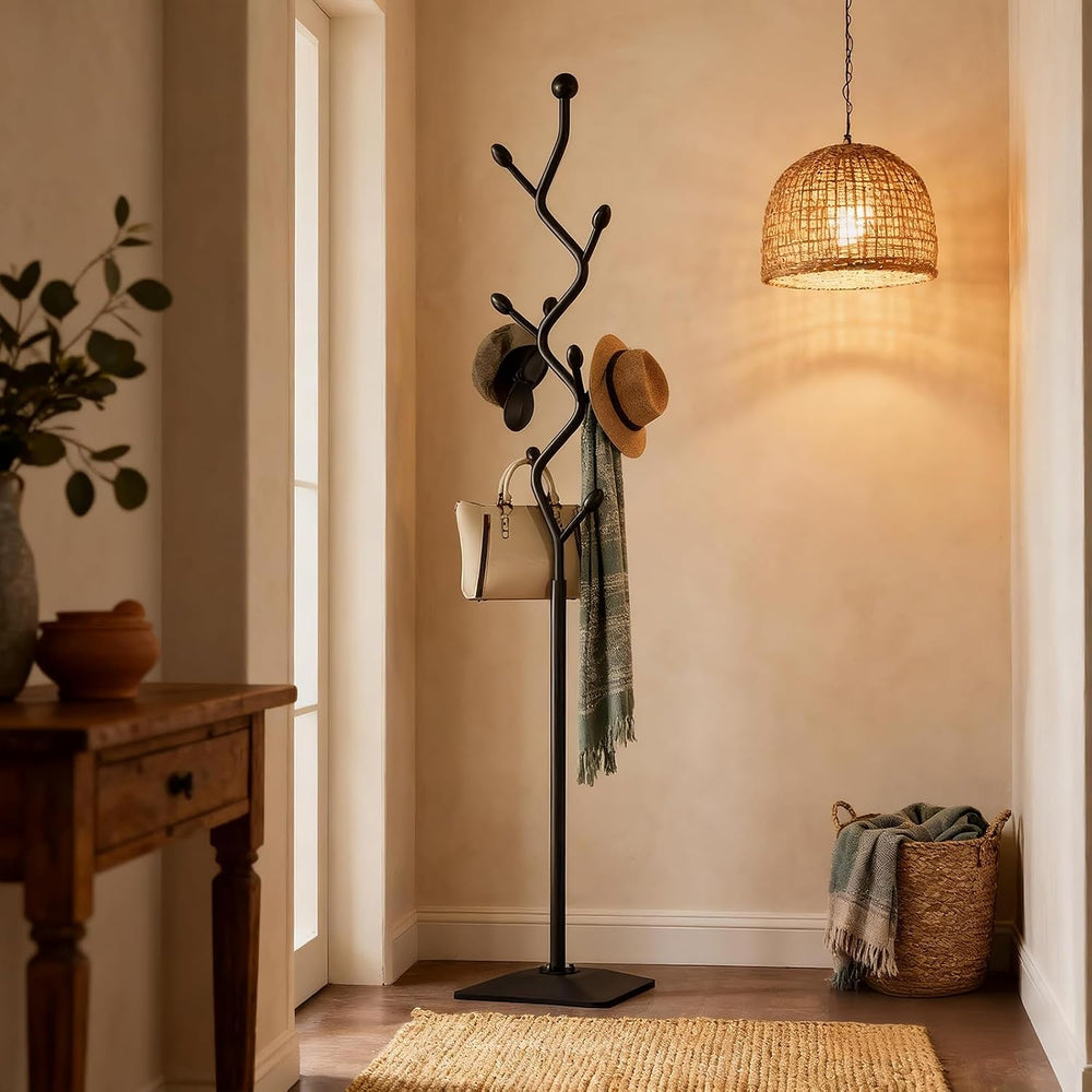 Coat Rack,Metal Coat Tree Freestanding with 8 Hooks, Creative Design Tree Bra...
