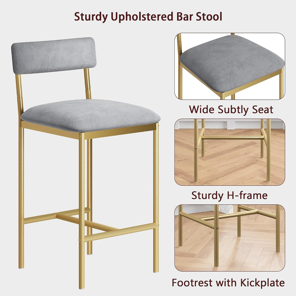 Garvee Bar Stools Set of 2, Upholstered Counter Height Bar Stool with Backres...