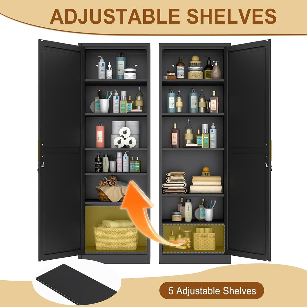 Tall Metal Narrow Bathroom Storage Locker Cabinet 67" H, Black Kitchen P...