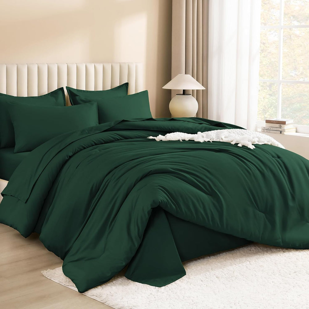 Litanika Queen Comforter Set with Sheets Emerald - 7 Pieces Bed in a Bag