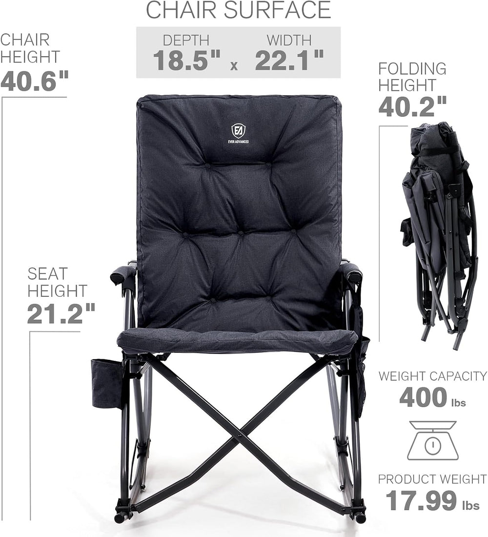 EVER ADVANCED Oversized Folding Rocking Camping Chair, Padded