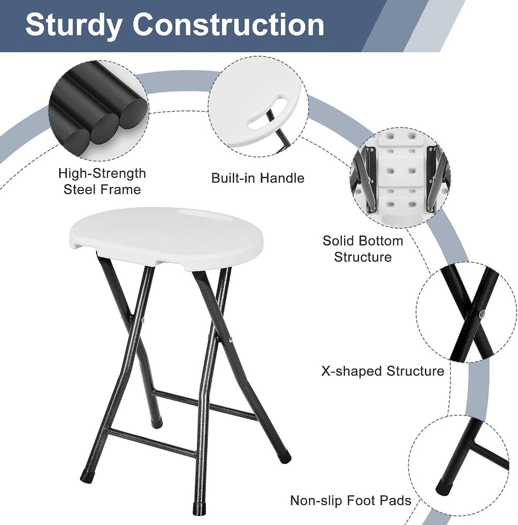 vecelo folding stool 18" with handle, solid bottom, side view