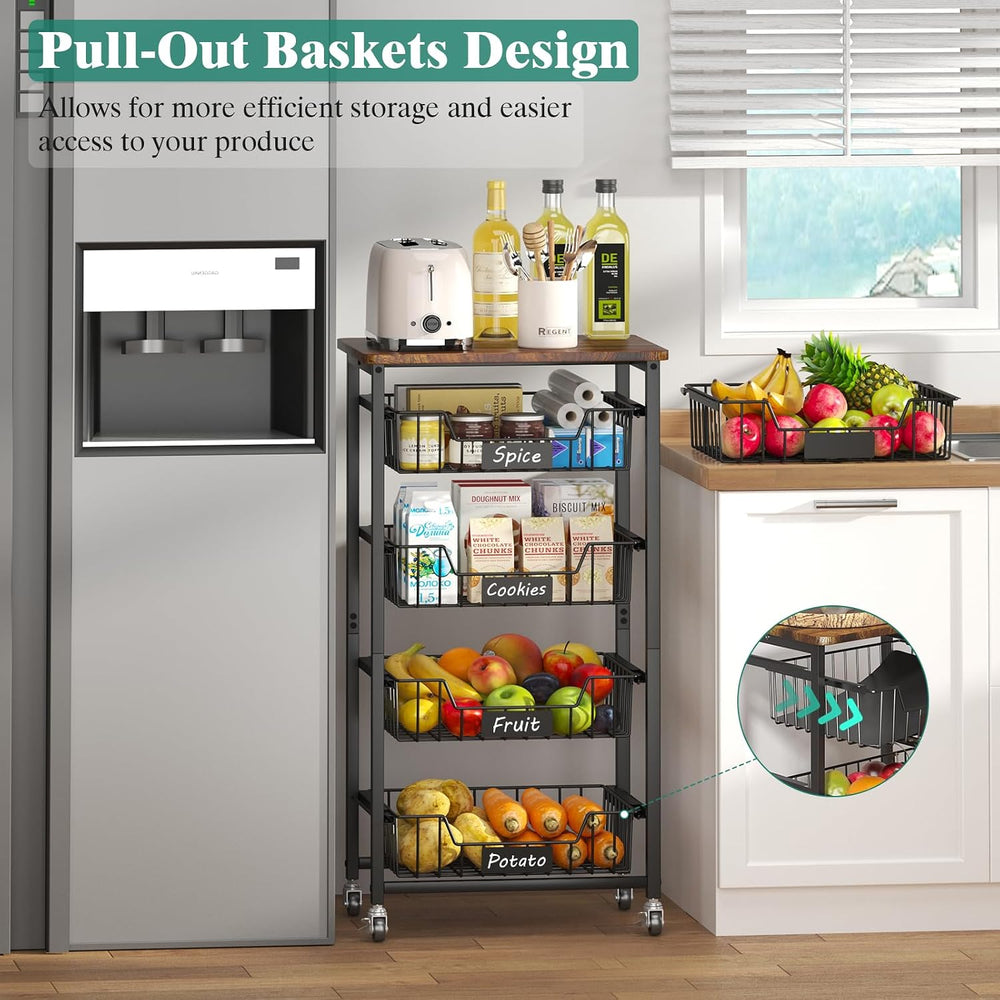 CHLORYARD 5-Tier Vegetable Fruit Basket Kitchen Storage Rolling Cart on Wheel...