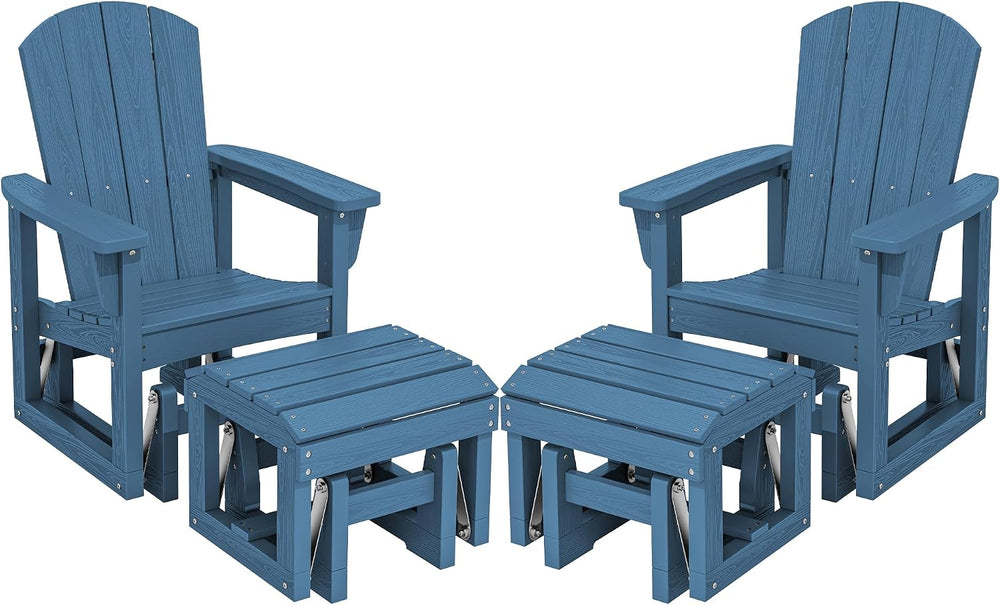SERWALL HDPE Outdoor Glider with Ottoman Set of 2, All-Weather Patio Glider