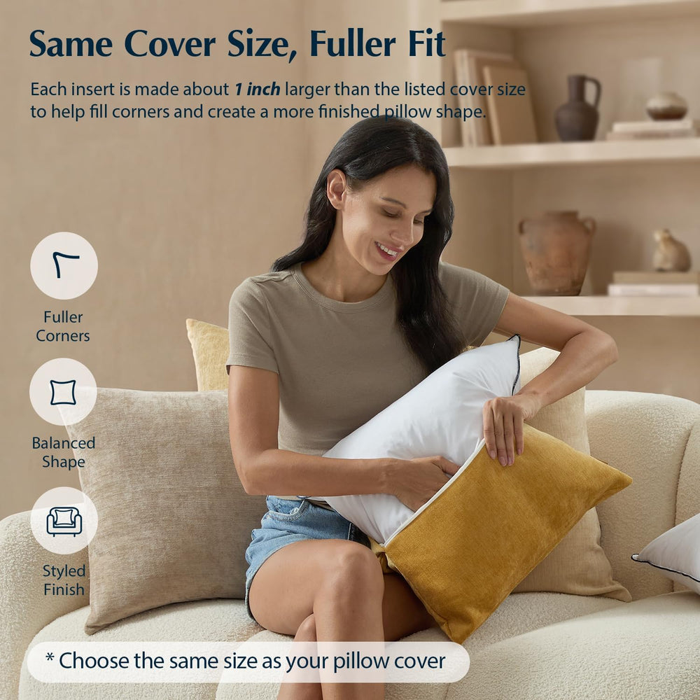 Pacific Coast Goose Feather Pillow Inserts 18x18 Set of 2, Down-Proof Throw P...