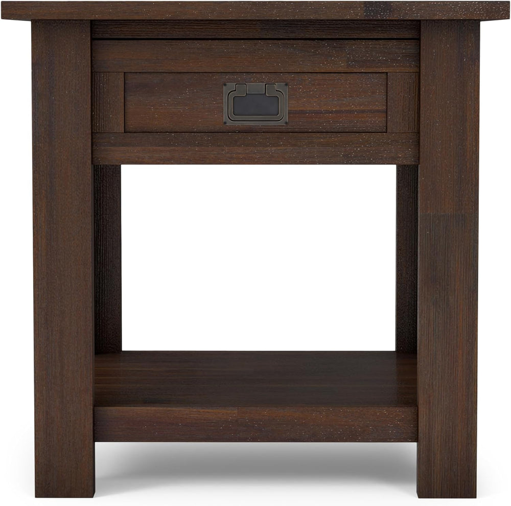 SIMPLIHOME Monroe 22" Wide Solid Wood End Table in Charcoal Brown