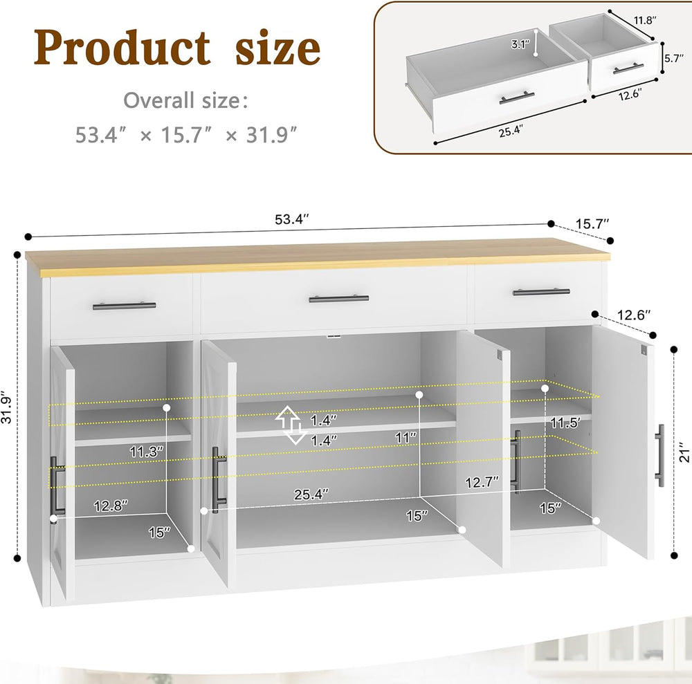 Vongrasig 53” Buffet Cabinet with Storage, Kitchen Coffee Bar, White
