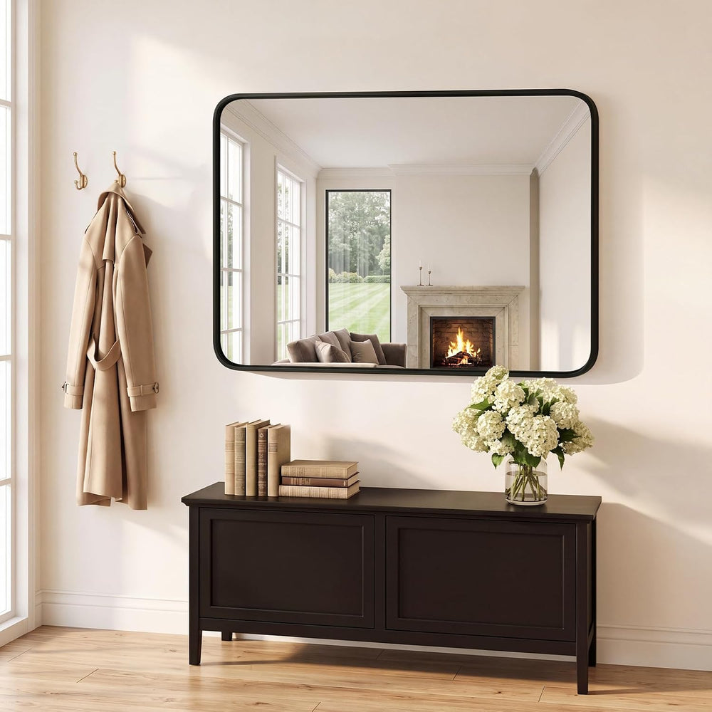 Sweetcrispy Bathroom Wall Mirror, 40x30 Inch Mirror for Over Sink, Black
