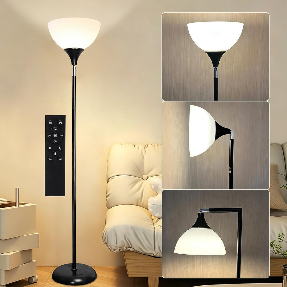 Torchiere Floor Lamp, 76" Tall Light Stand Lamp Dimmable with Remote, Black