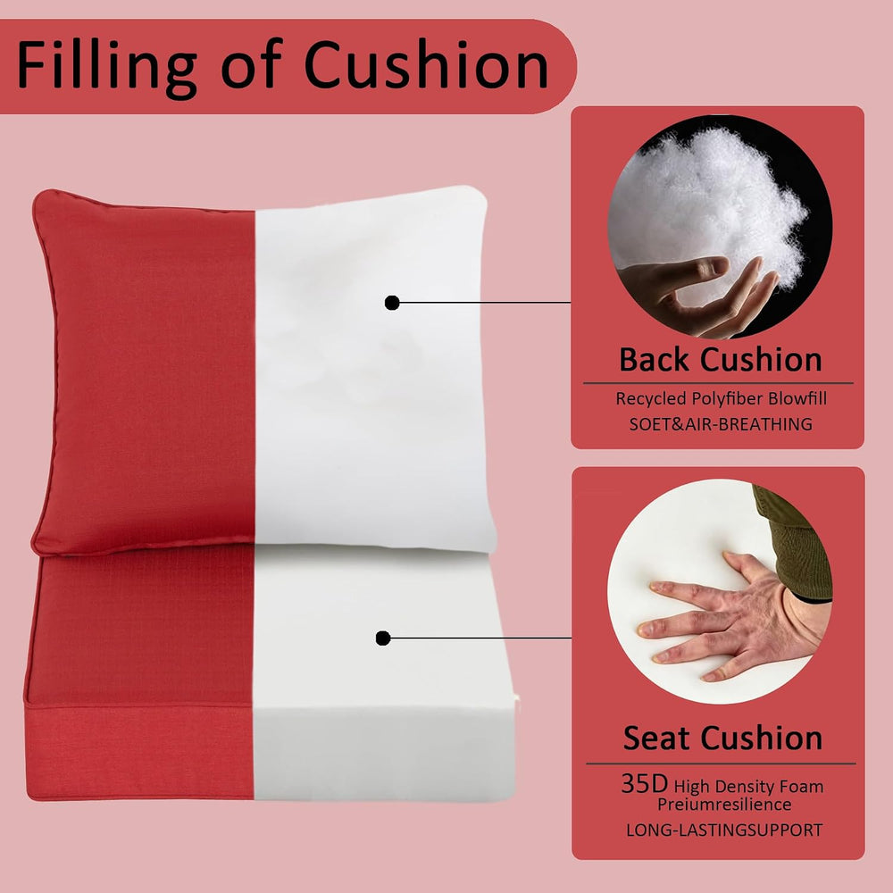 COZYVIDA 22x24 Patio Deep Seat Cushion Set 2-Pack, Chili Red