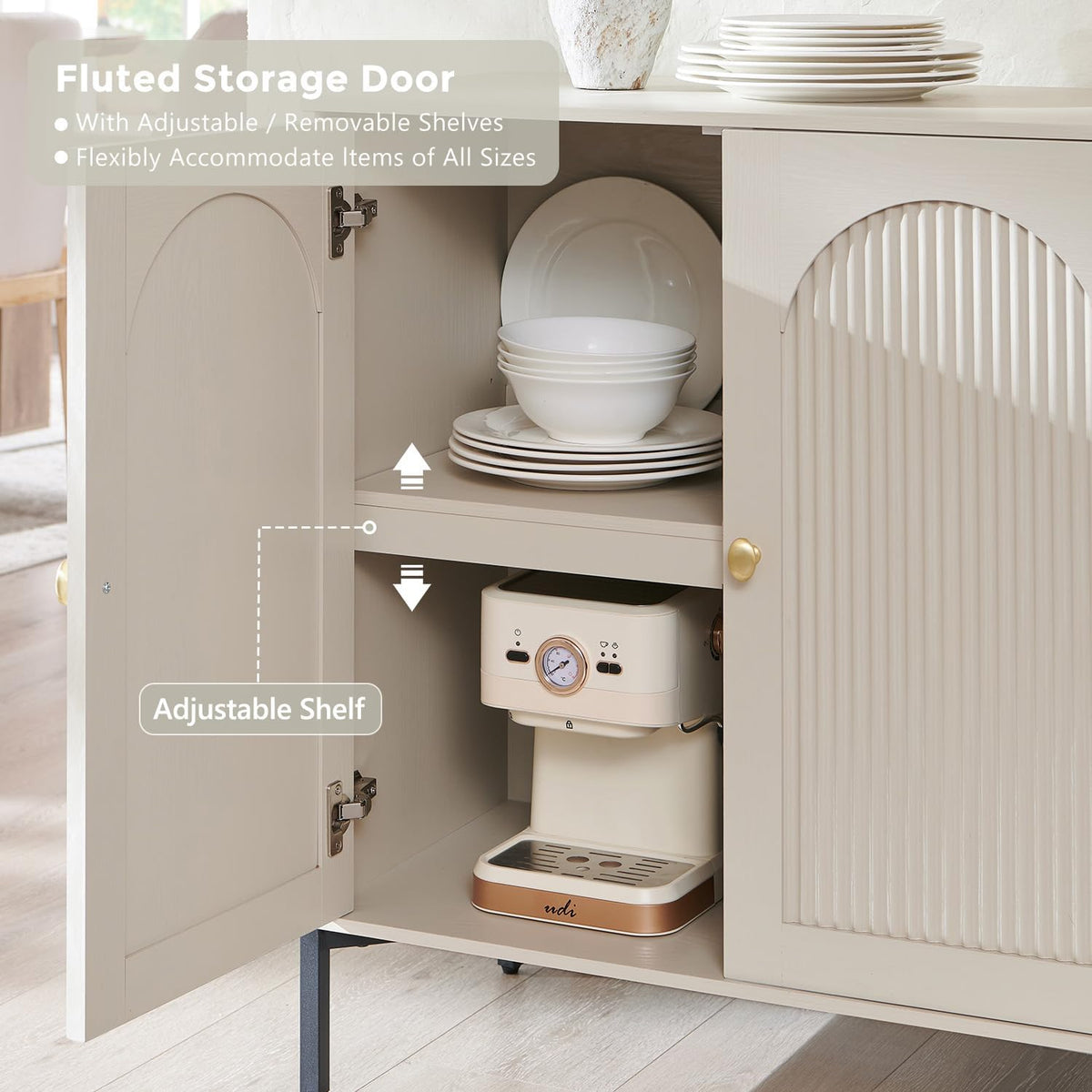 IFGET 34" Tall Modern Arched Sideboard Buffet Cabinet with Storage, Cream