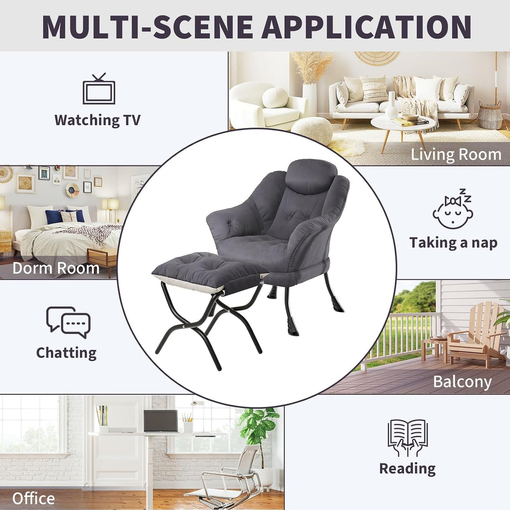 IDEALHOUSE Lazy Chair with Ottoman - Modern Living Room Chairs for Small Spac...