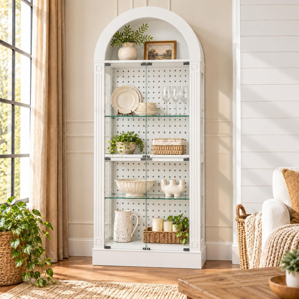 kepptory 71" Arched Display Cabinet with Glass Doors and LED