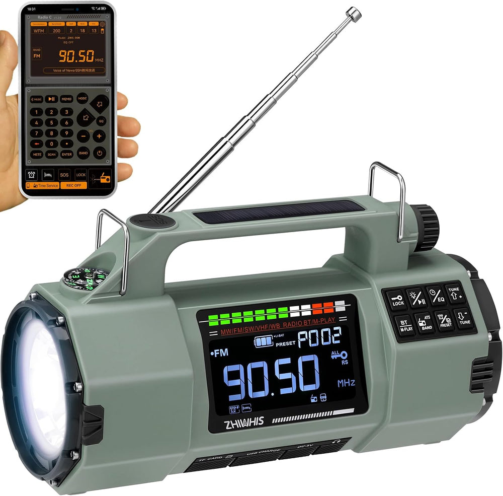 ZHIWHIS Emergency Radio with Bluetooth, Multi-Function Portable Radios with L...
