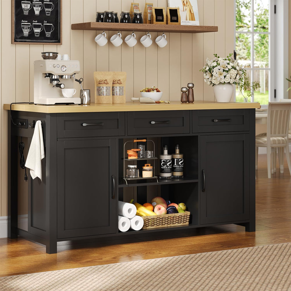 knoworld 60" Kitchen Island with Storage for Kitchen Dining Room, Black