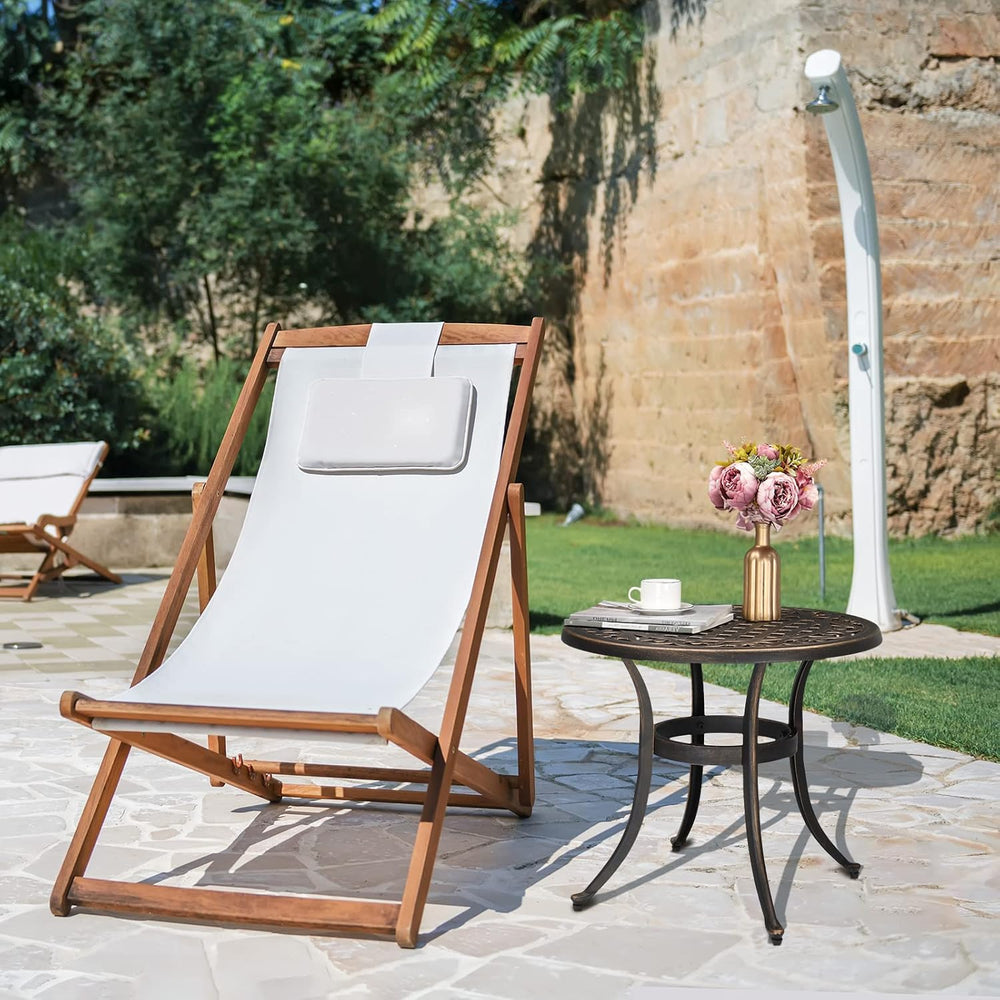 VINGLI 24” Cast Aluminum Outdoor Side Table, All Weather Round Patio Coffee T...