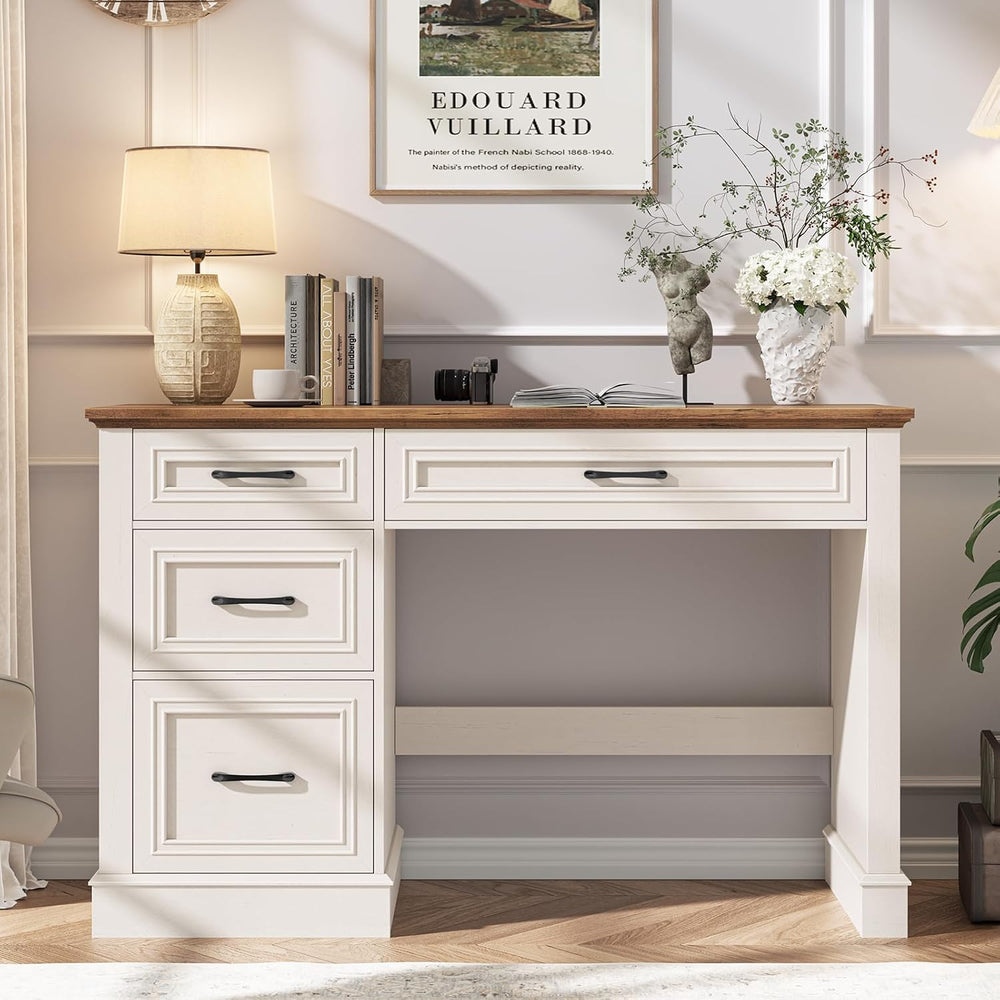 Vabches Farmhouse 47" Executive Desk with 3 Drawers, Unique White