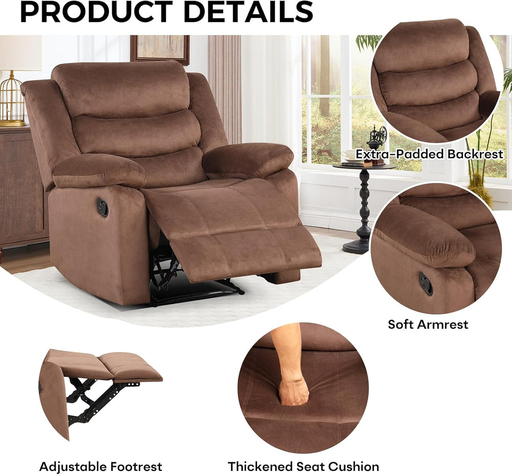 CANMOV Manual Recliner Chair for Adults, Upholstered Fabric Sofa Chair with O...