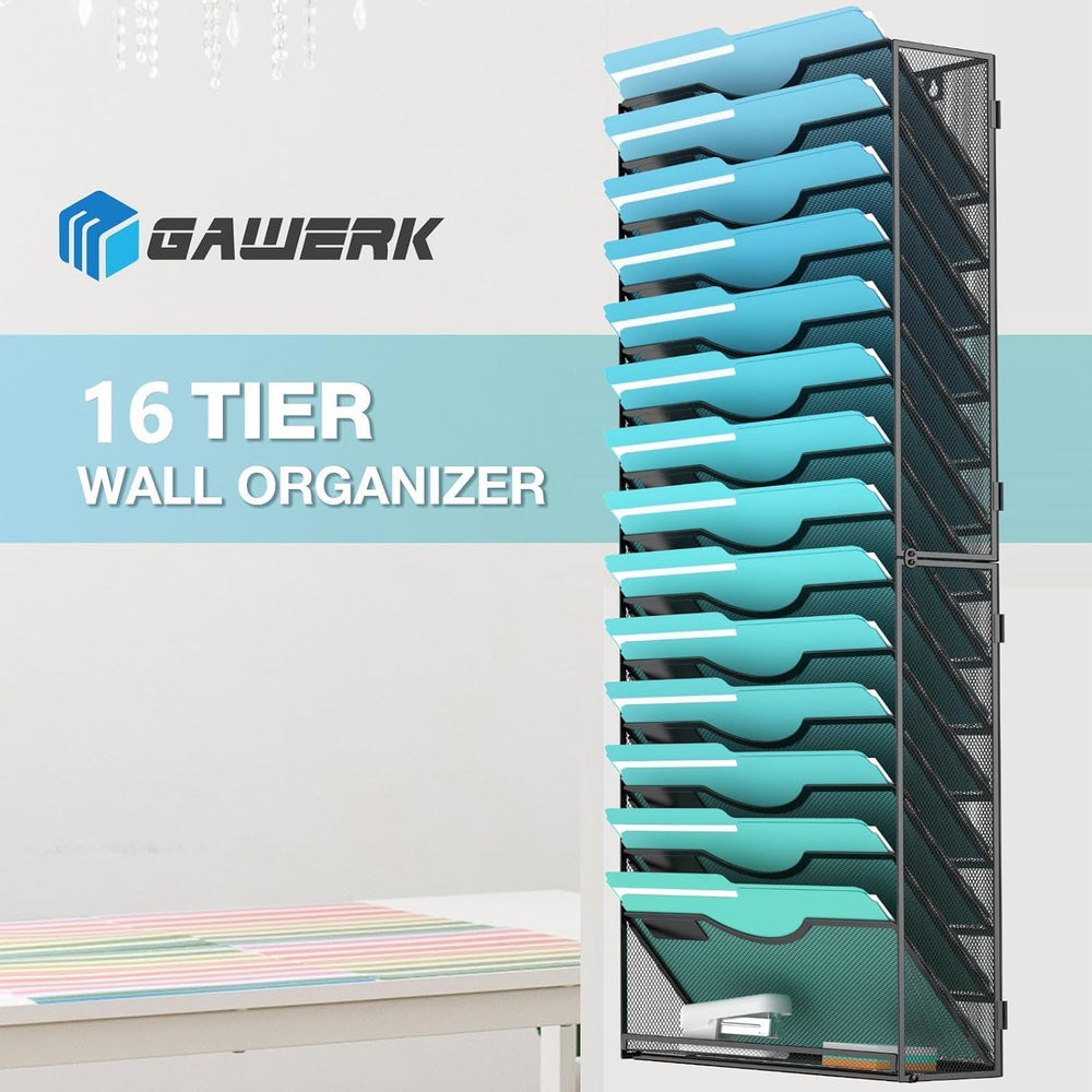 Gawerk 15-Tier Wall File Organizer Hanging Wall File Holder Wall Mount Paper ...