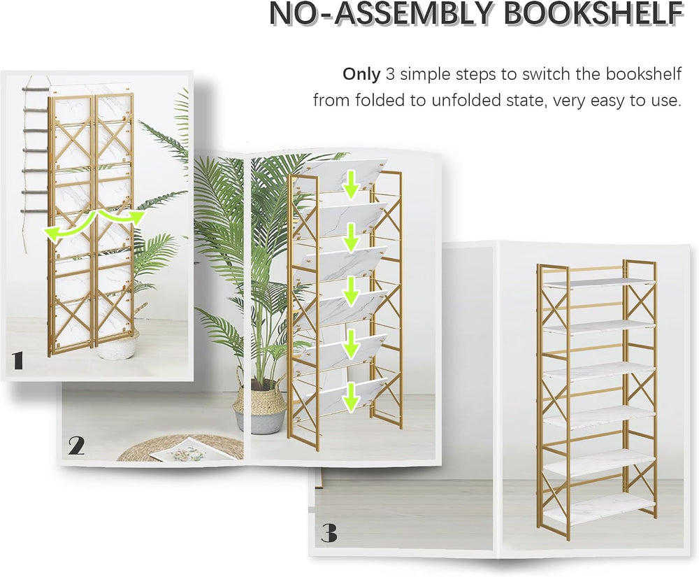 4NM 6 Tiers No Assembly Book Shelves, 61.8" H Folding Bookshelf Bookcase...