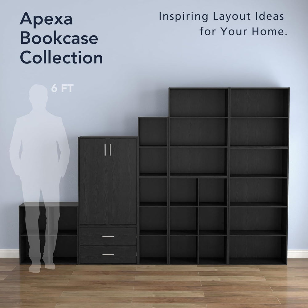Homes: Inside + Out Apexa 3-Tier Stackable Wood Bookcase with Doors, Cube Sto...