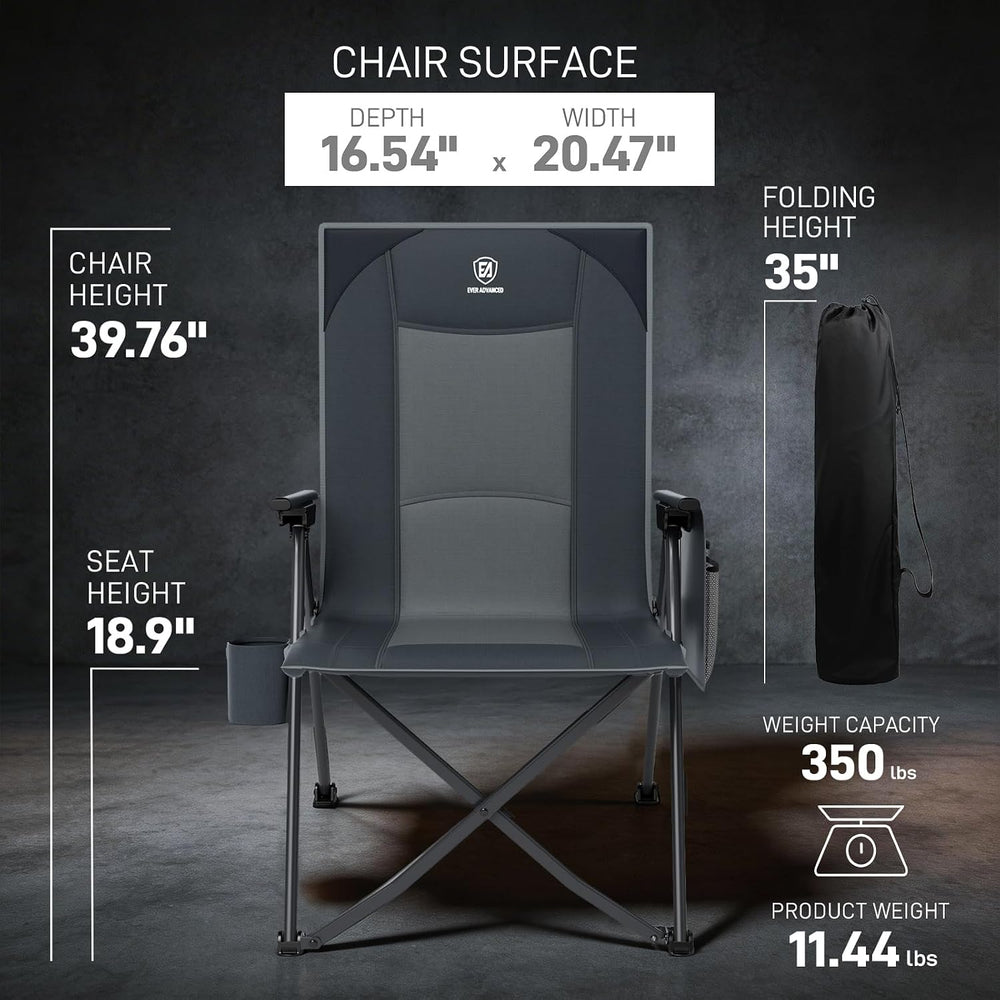 EVER ADVANCED Reclining Camping Chairs for Adult Supports 350lbs Grey