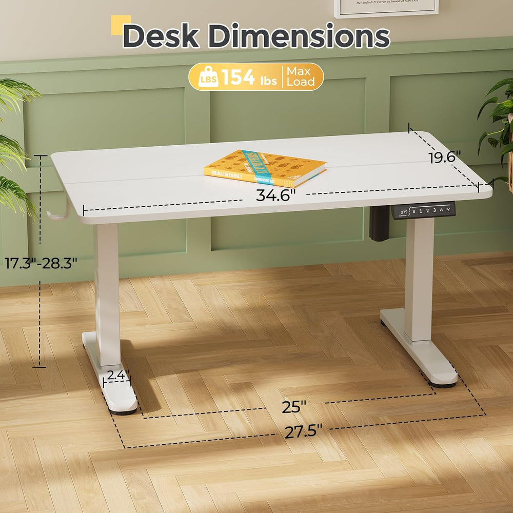35" Low Height Adjustable Desk, Electric Center Table, White