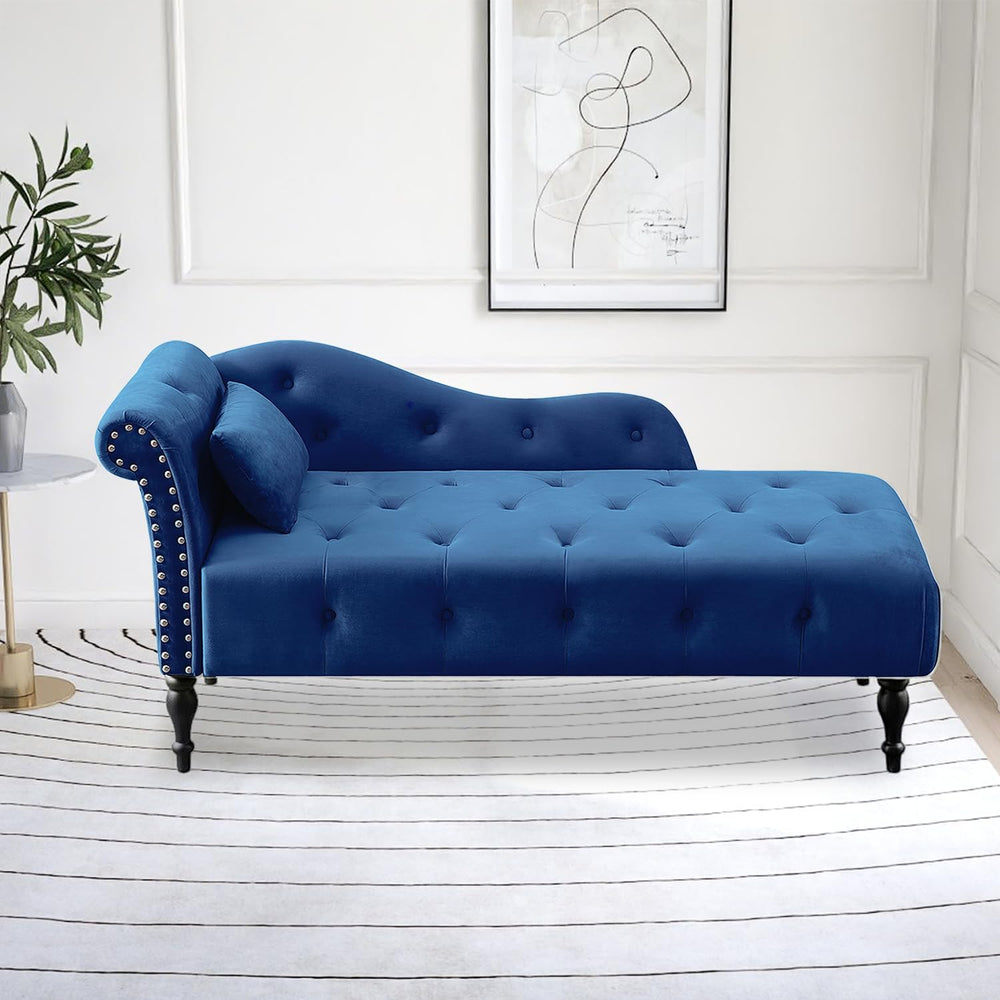 60.6" Velvet Chaise Lounge, Buttons Tufted Nailhead Trimmed, Upholstered...