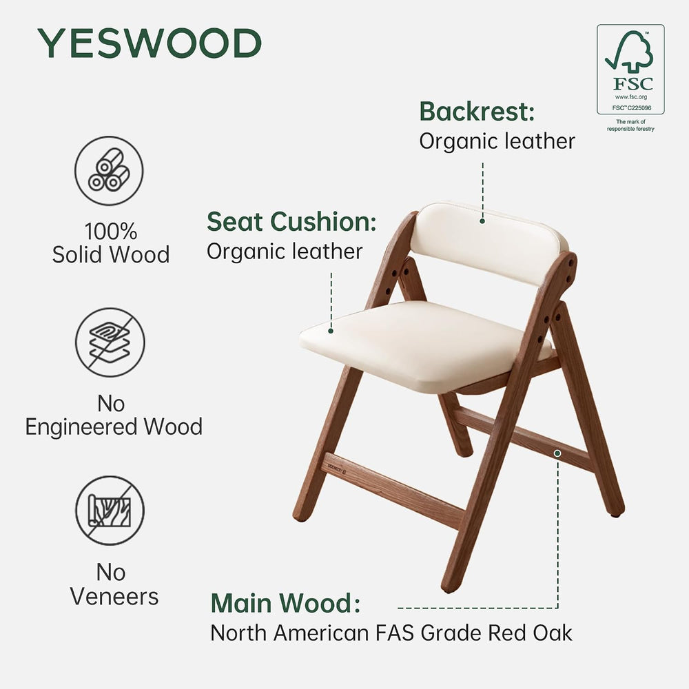 YESWOOD Oak Folding Dining Chairs with Cushion, Wood & Leather Dining Chair