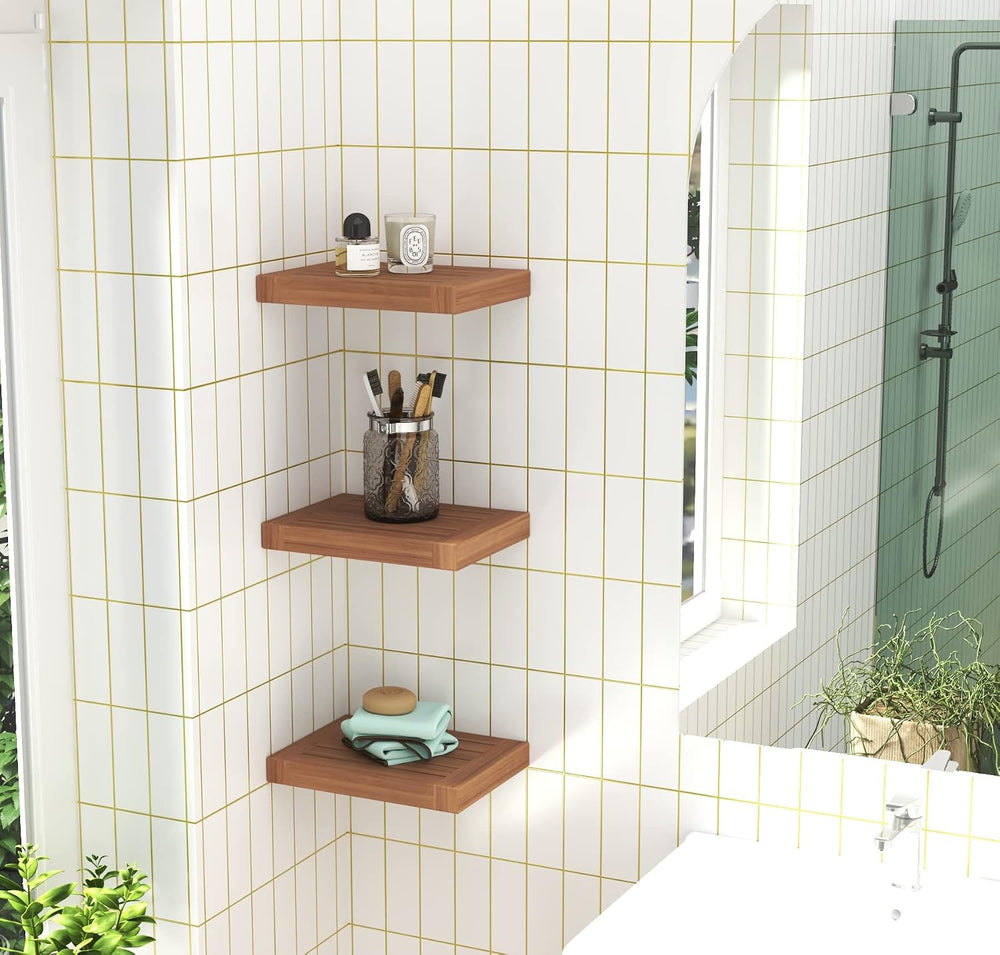 AquaTeak 12" Moa Floating Teak Wall Shelf