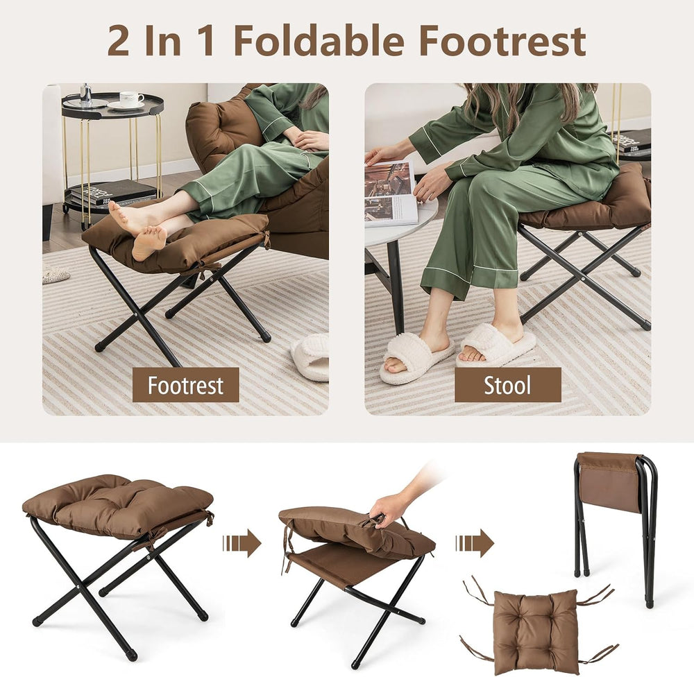 Upholstered Lazy Chair with Ottoman, Armrests & Side Pocket