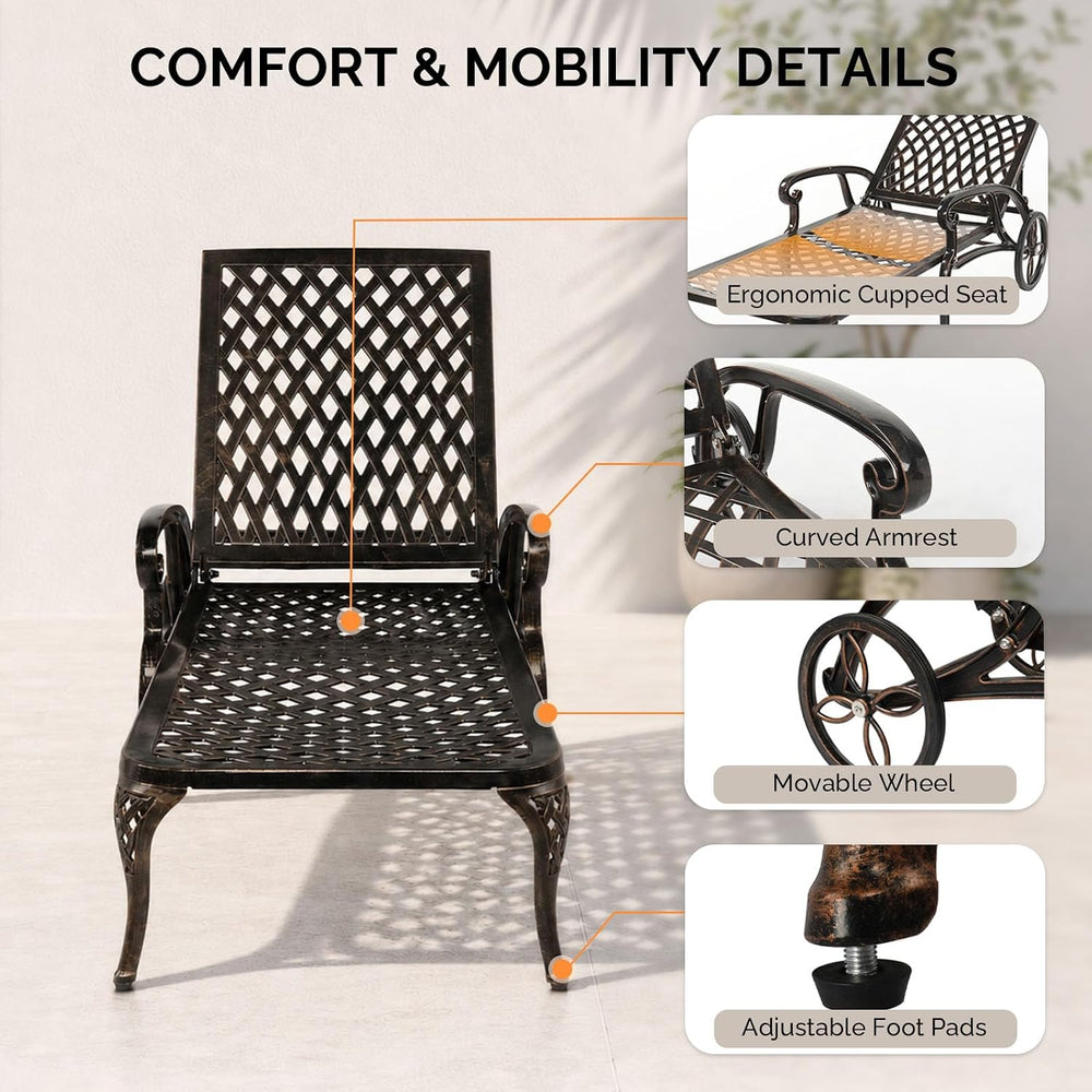 VINGLI Cast Aluminum Outdoor Chaise Lounge Chair (1, Bronze)