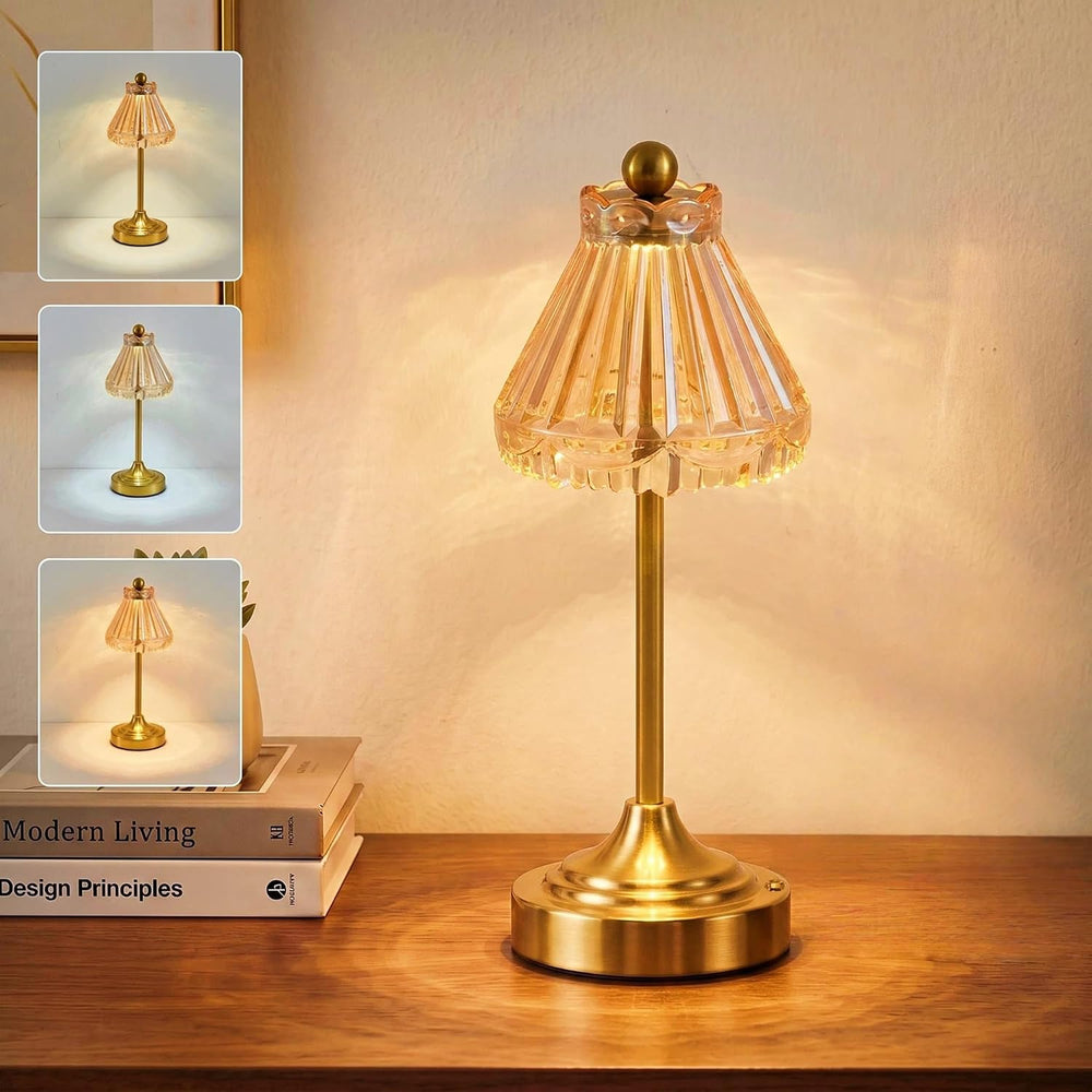 Cordless Small Table Lamp, 5200mAh Rechargeable Glass Lamp